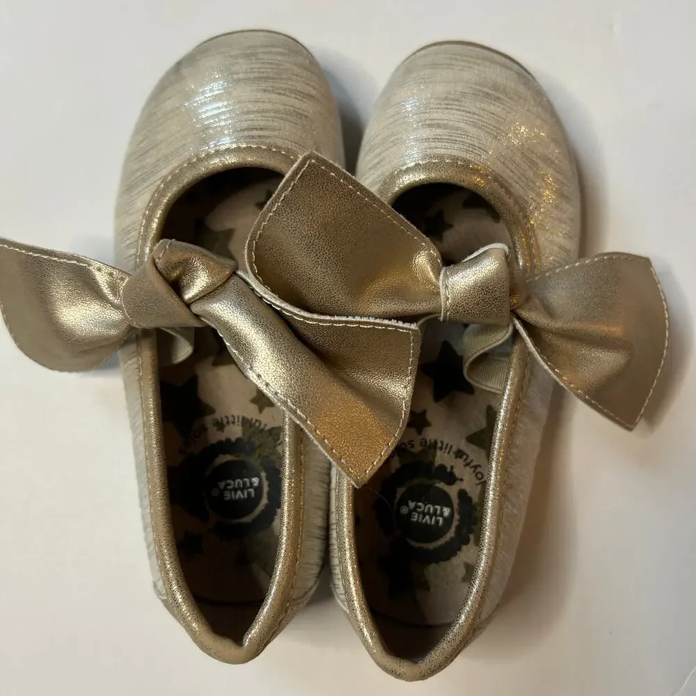 Livie & Luca Gold Metallic Bow Mary Jane Kids Shoes